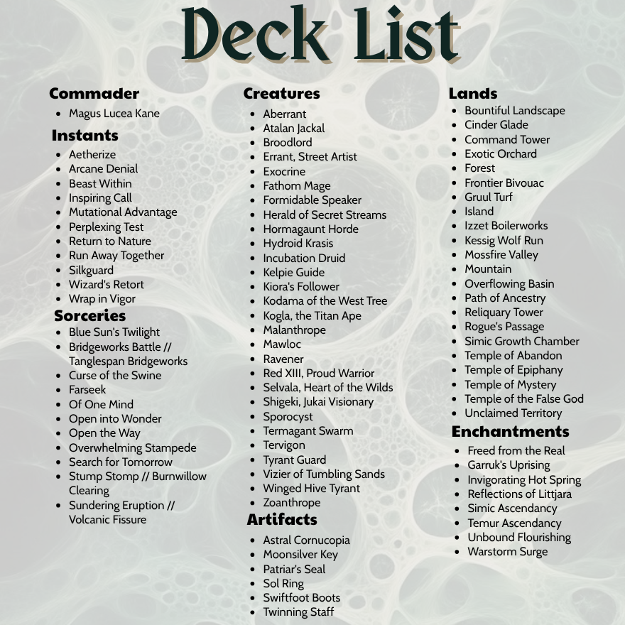 Magus Lucea Kane MTG Proxy Commander Deck