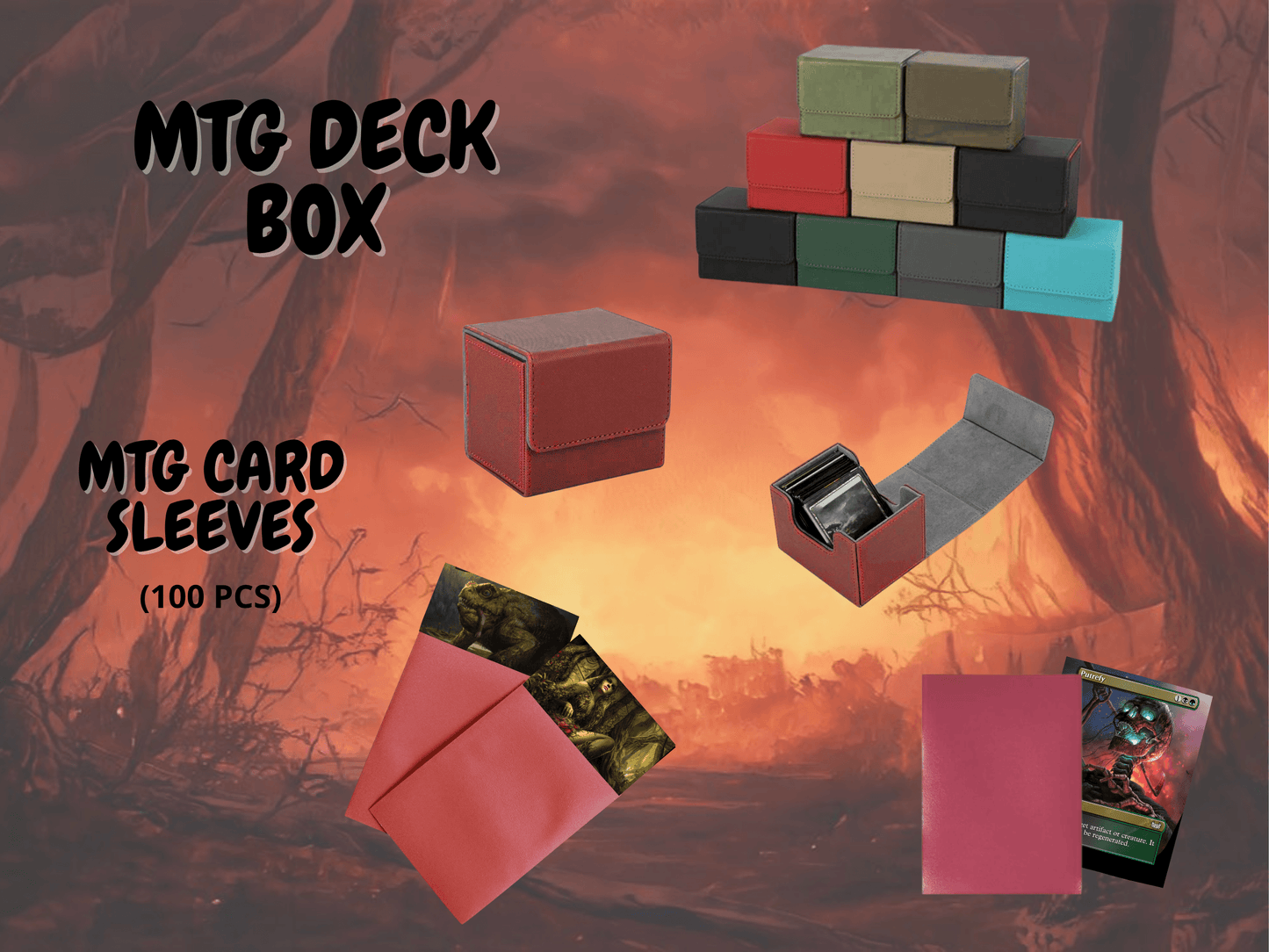 MTG Deck Box and MTG Card Sleeves (100 PCS) for protecting your Magic: The Gathering cards.