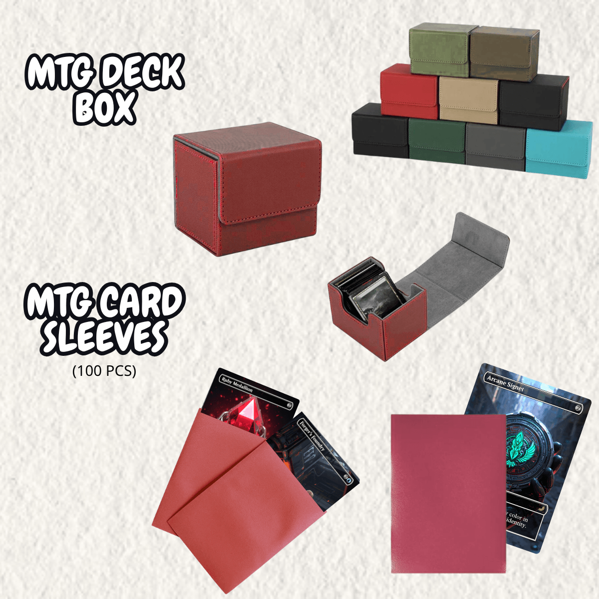 Image showcasing Extra Combat Angels MTG Proxy Commander Deck, accessories including MTG deck box and MTG card sleeves.