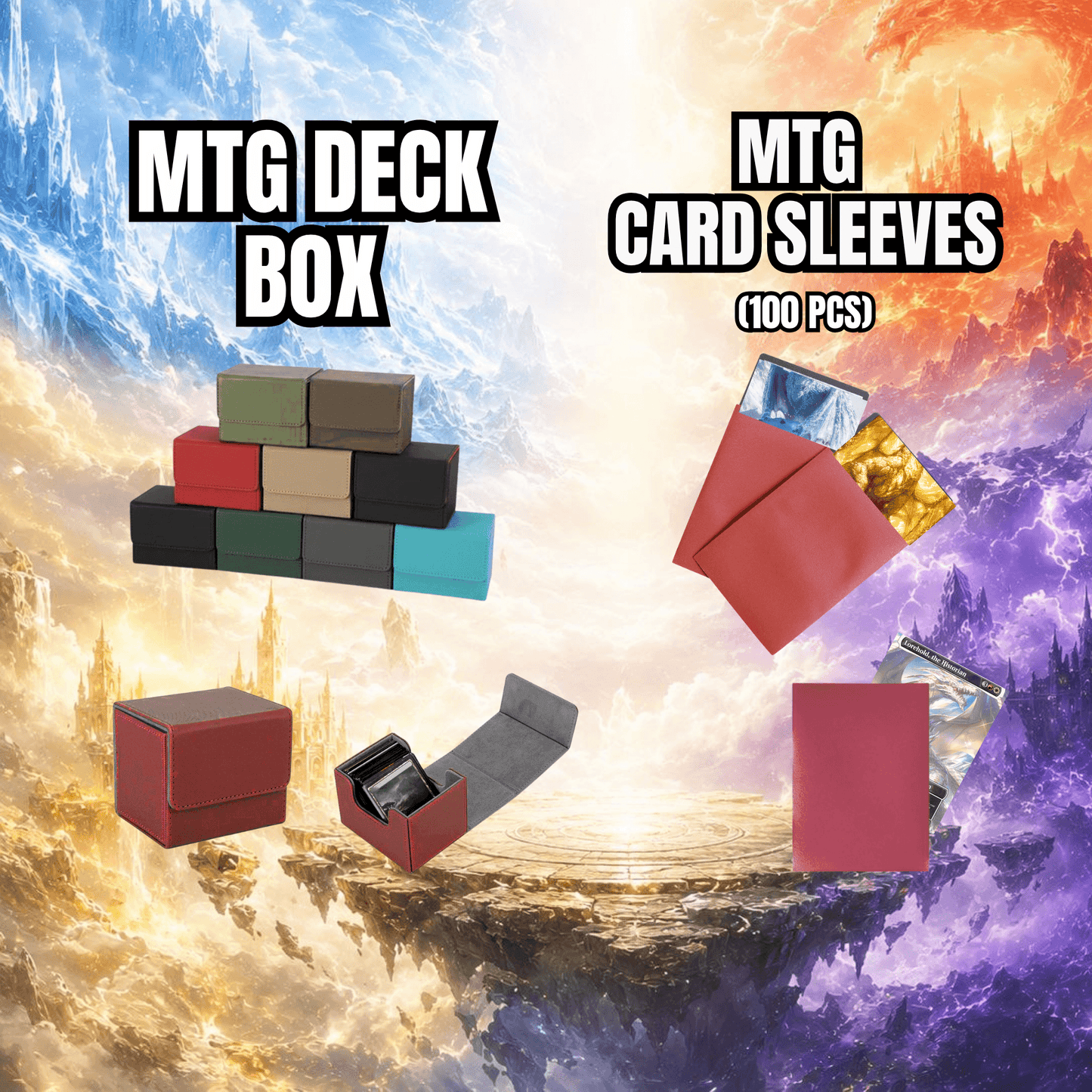 MTG Deck Box and MTG Card Sleeves (100 PCS) for organizing Magic: The Gathering cards.