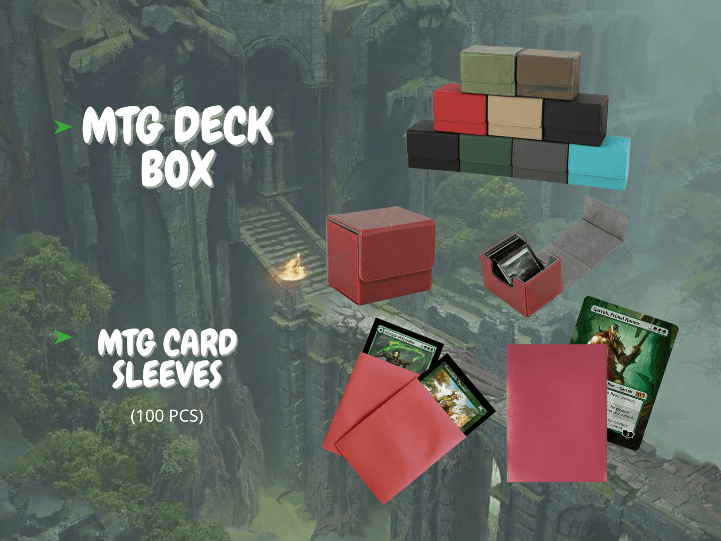 MTG Deck Box and MTG Card Sleeves (100 PCS) for Magic: The Gathering enthusiasts, ideal for protecting MTG proxy cards.