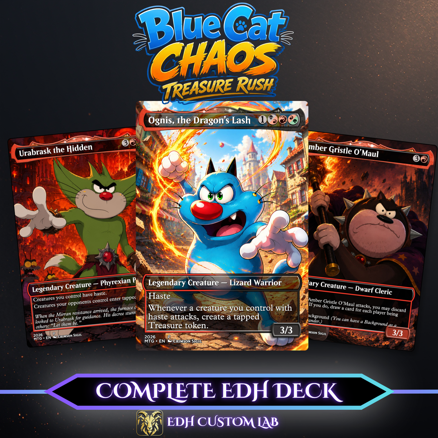 Blue Cat Chaos Treasure Rush MTG Proxy Commander Deck