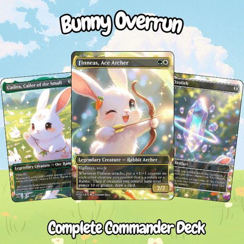 Bunny Overrun MTG Proxy Commander Deck featuring Finneas, Ace Archer and other magic proxies.