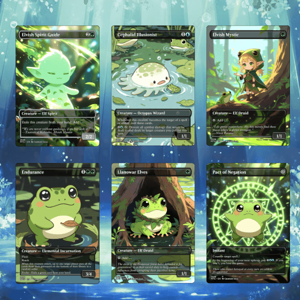 Frog Grove MTG Proxy Commander Deck featuring high-quality mtg proxies and magic the gathering proxies in an enchanting forest setting.