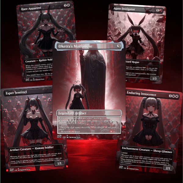 Arabella-Crimson Doll Queen MTG Proxy Commander Deck featuring various MTG proxy cards in a stylish design.