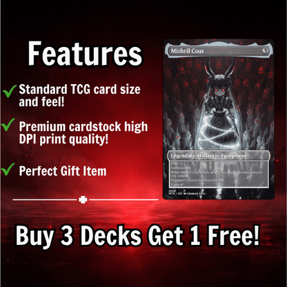 Mithril Coat from Arabella-Crimson Doll Queen MTG Proxy Commander Deck with features and promotion details.