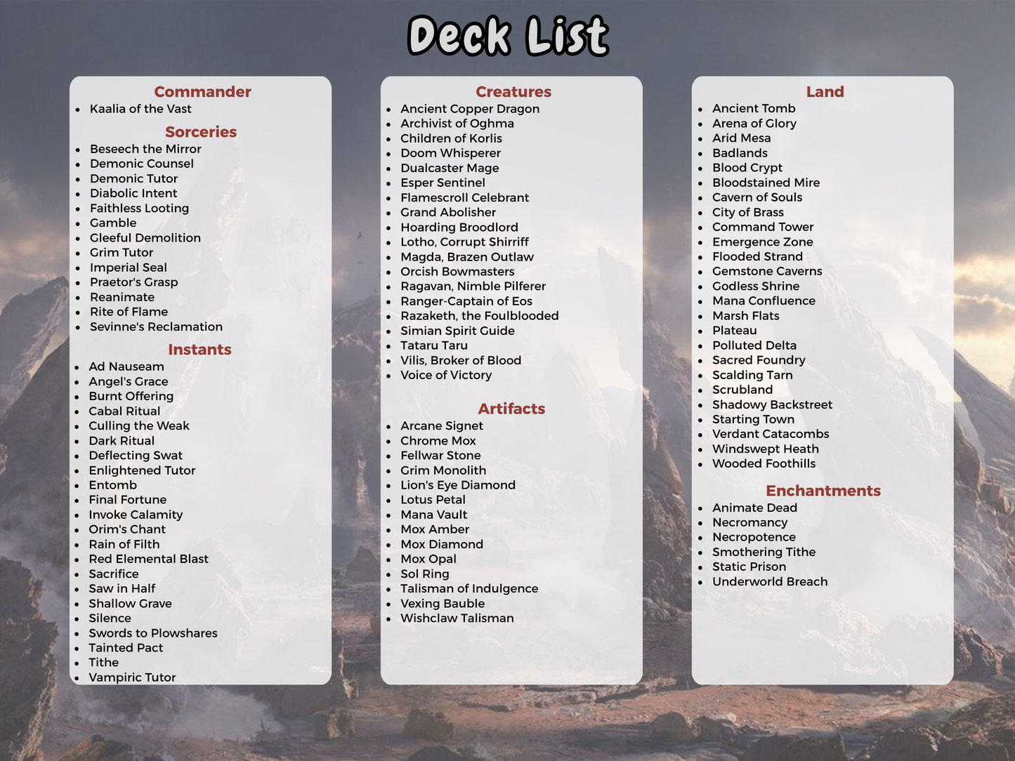 B.A.D Kaalia MTG Proxy Commander Deck